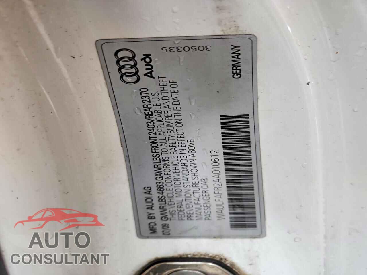 AUDI A5 2010 - WAULFAFR2AA010612