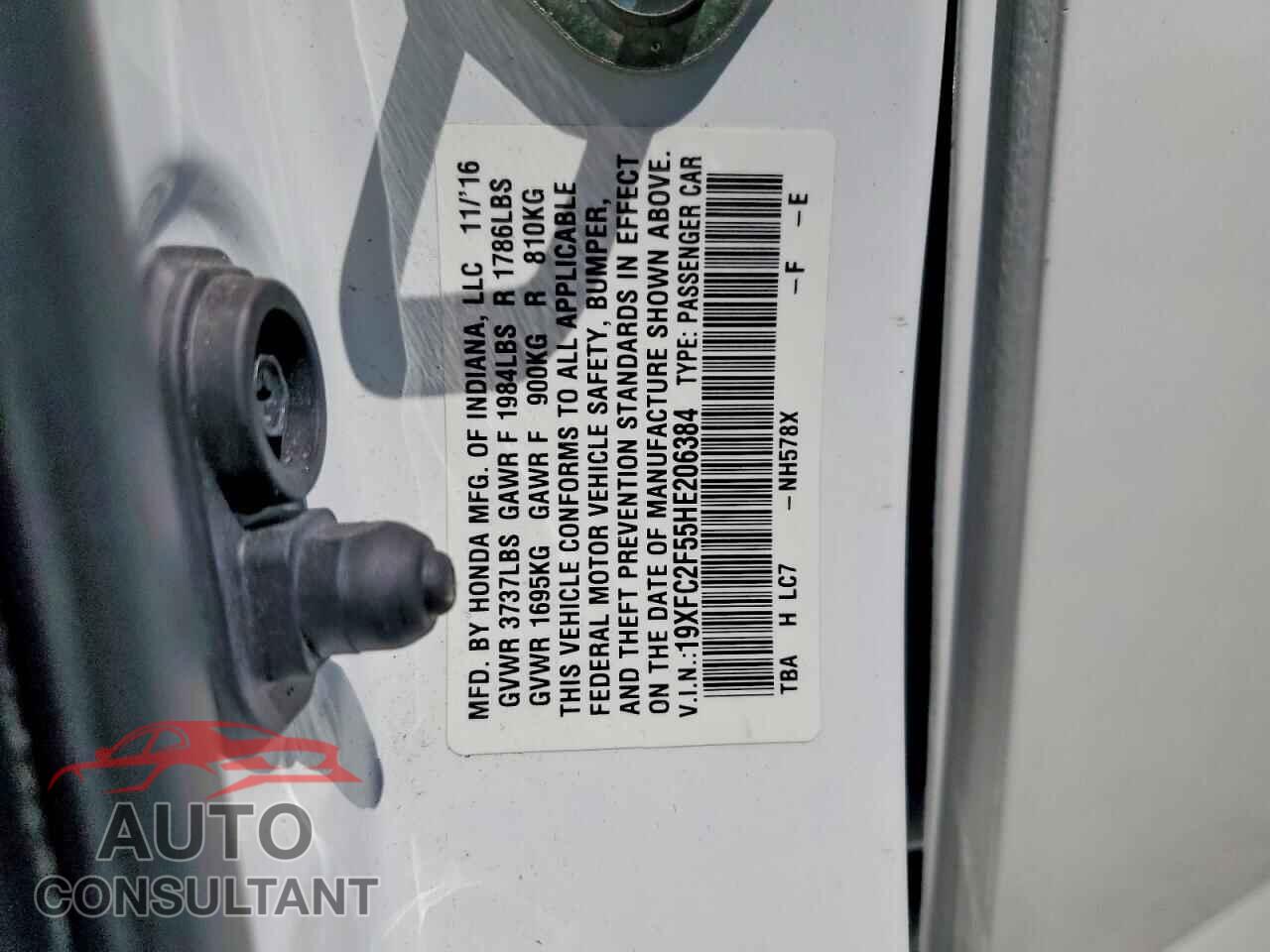 HONDA CIVIC 2017 - 19XFC2F55HE206384