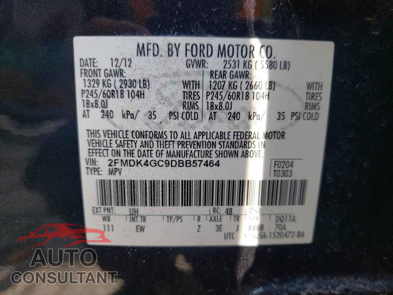 FORD EDGE 2013 - 2FMDK4GC9DBB57464