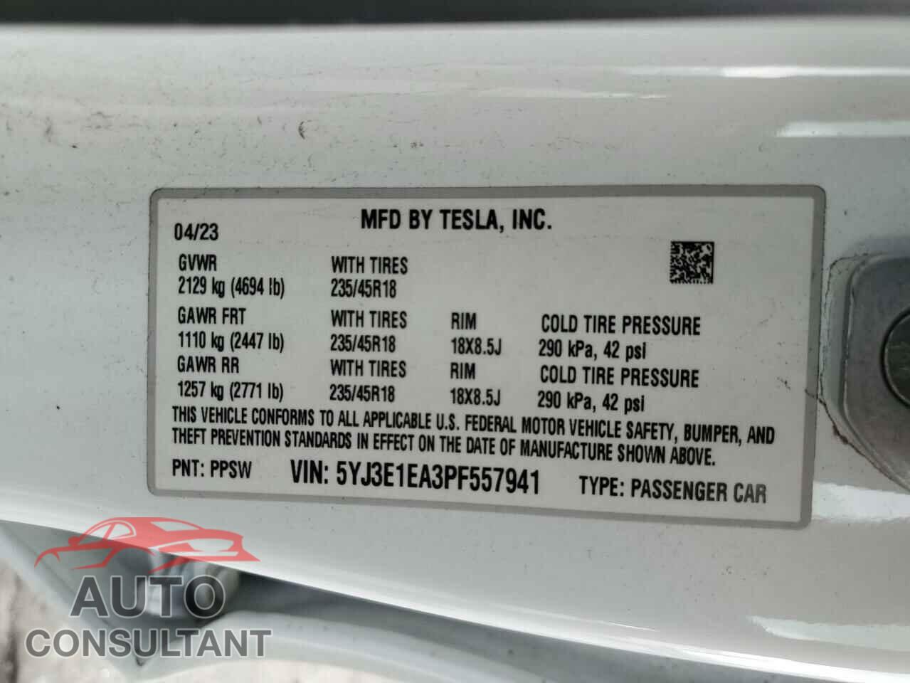 TESLA MODEL 3 2023 - 5YJ3E1EA3PF557941