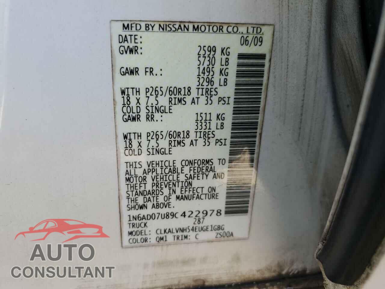 NISSAN FRONTIER 2009 - 1N6AD07U89C422978