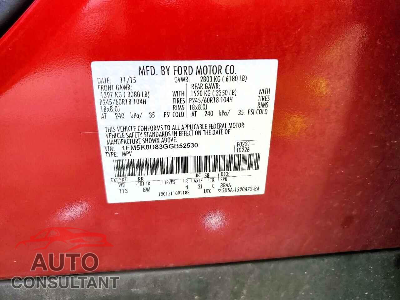 FORD EXPLORER 2016 - 1FM5K8D83GGB52530