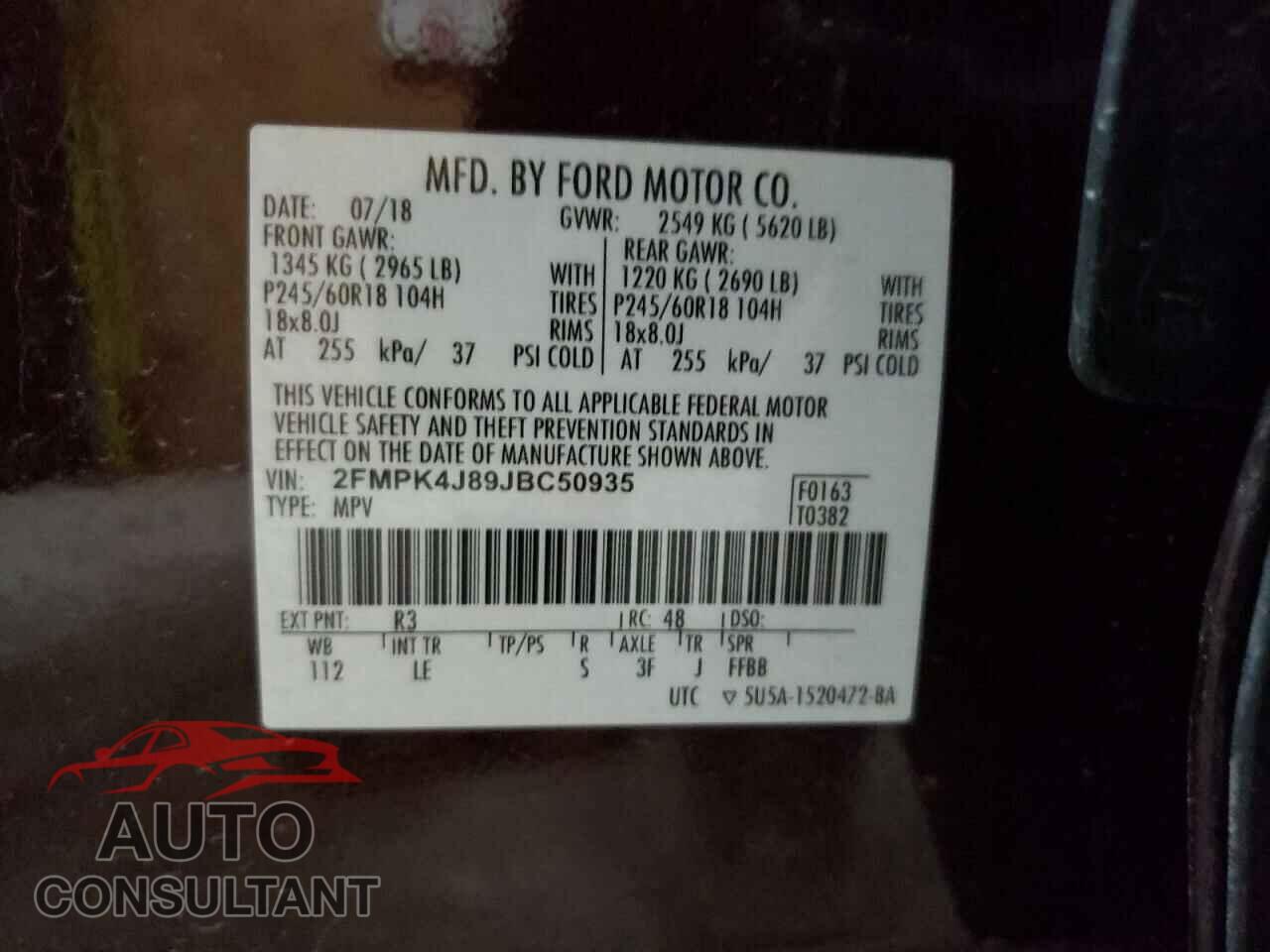 FORD EDGE 2018 - 2FMPK4J89JBC50935