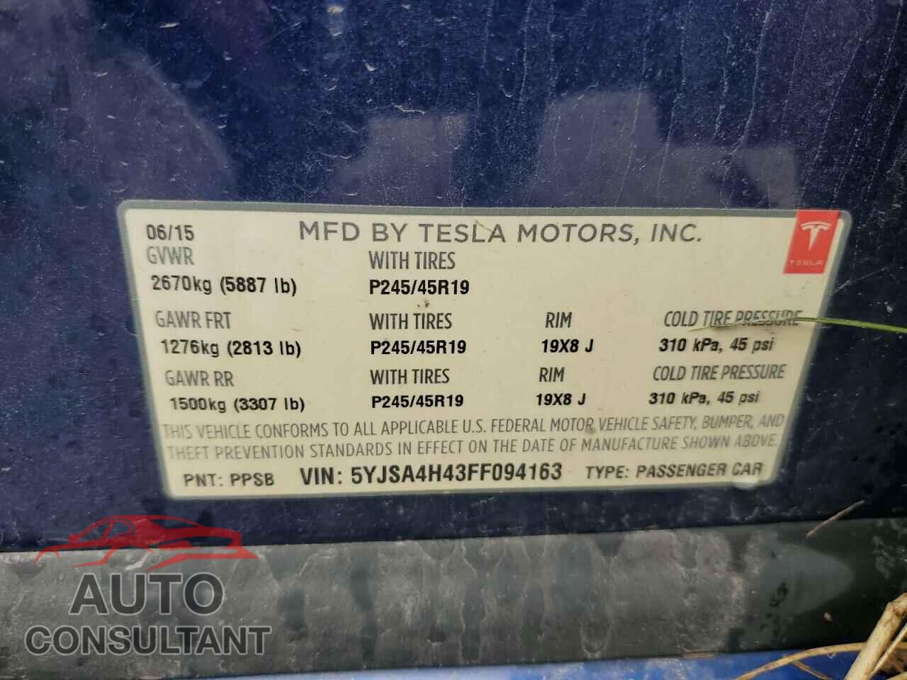 TESLA MODEL S 2015 - 5YJSA4H43FF094163