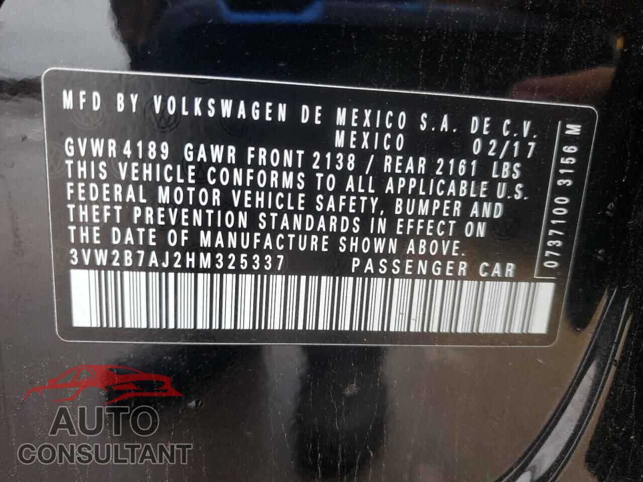 VOLKSWAGEN JETTA 2017 - 3VW2B7AJ2HM325337