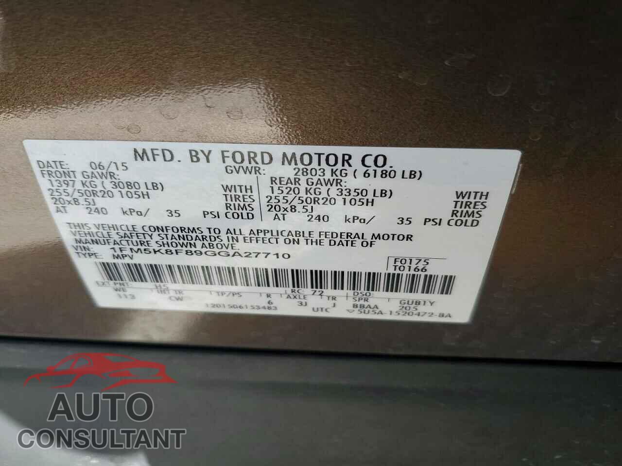 FORD EXPLORER 2016 - 1FM5K8F89GGA27710