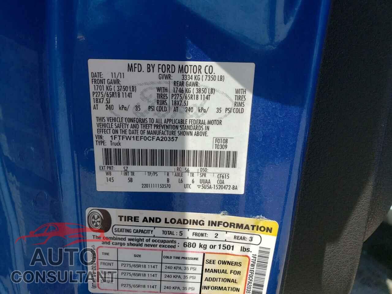 FORD F-150 2012 - 1FTFW1EF0CFA20357