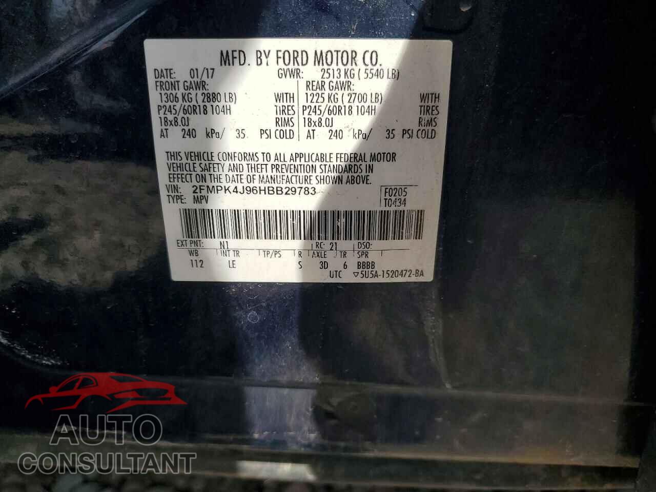 FORD EDGE 2017 - 2FMPK4J96HBB29783