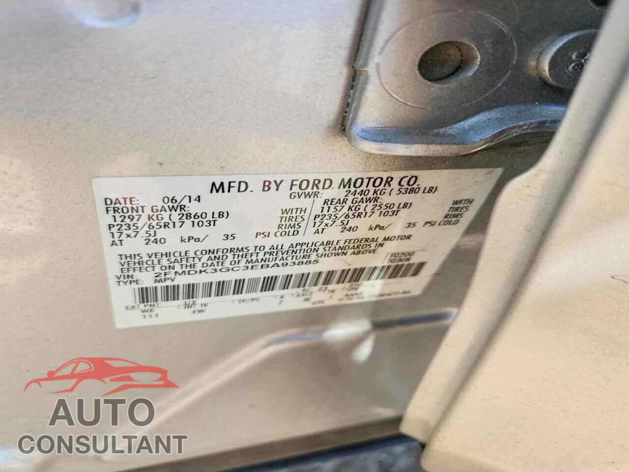 FORD EDGE 2014 - 2FMDK3GC3EBA93885