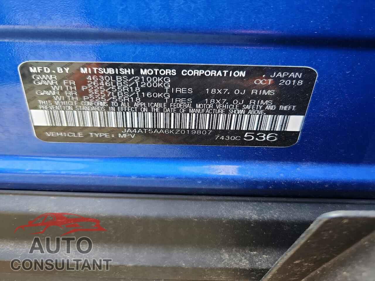 MITSUBISHI ECLIPSE 2019 - JA4AT5AA6KZ019807