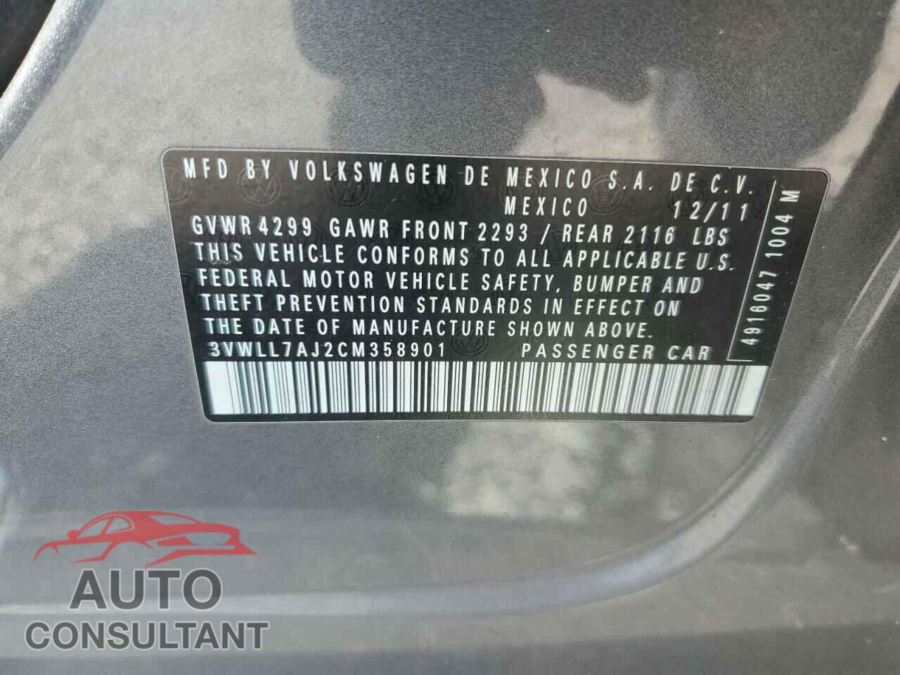 VOLKSWAGEN JETTA 2012 - 3VWLL7AJ2CM358901