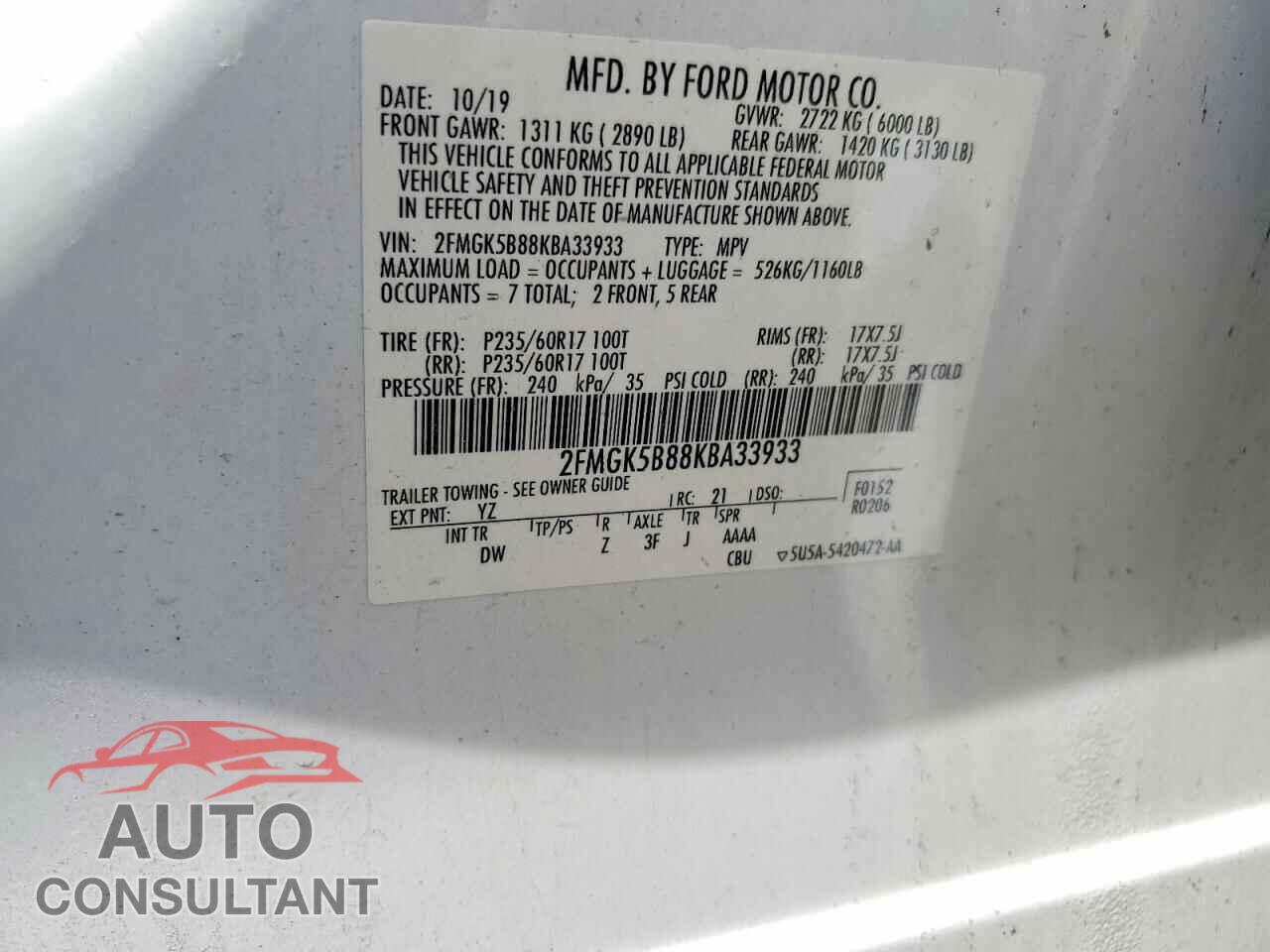 FORD FLEX 2019 - 2FMGK5B88KBA33933