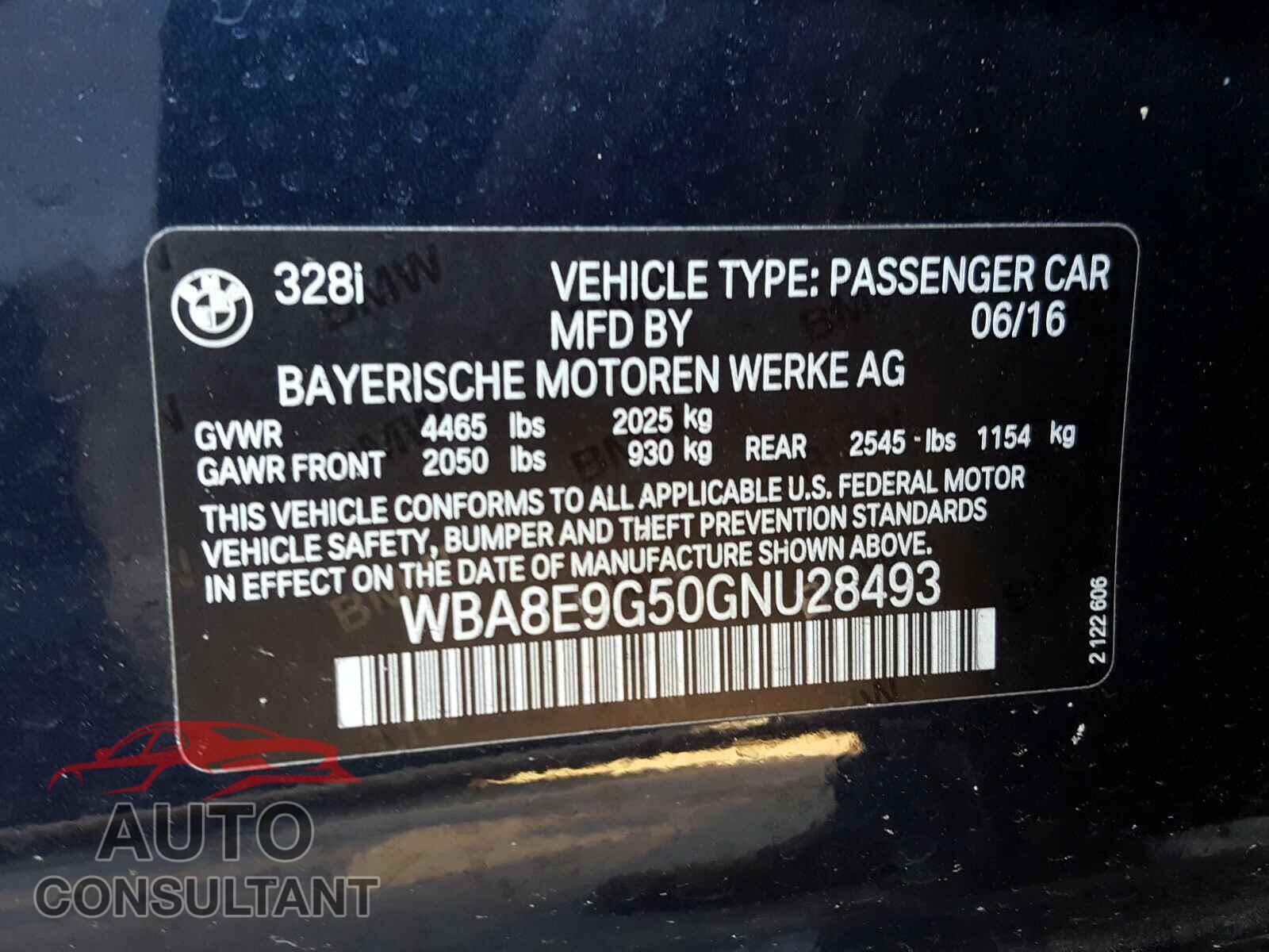 BMW 3 SERIES 2016 - WBA8E9G50GNU28493