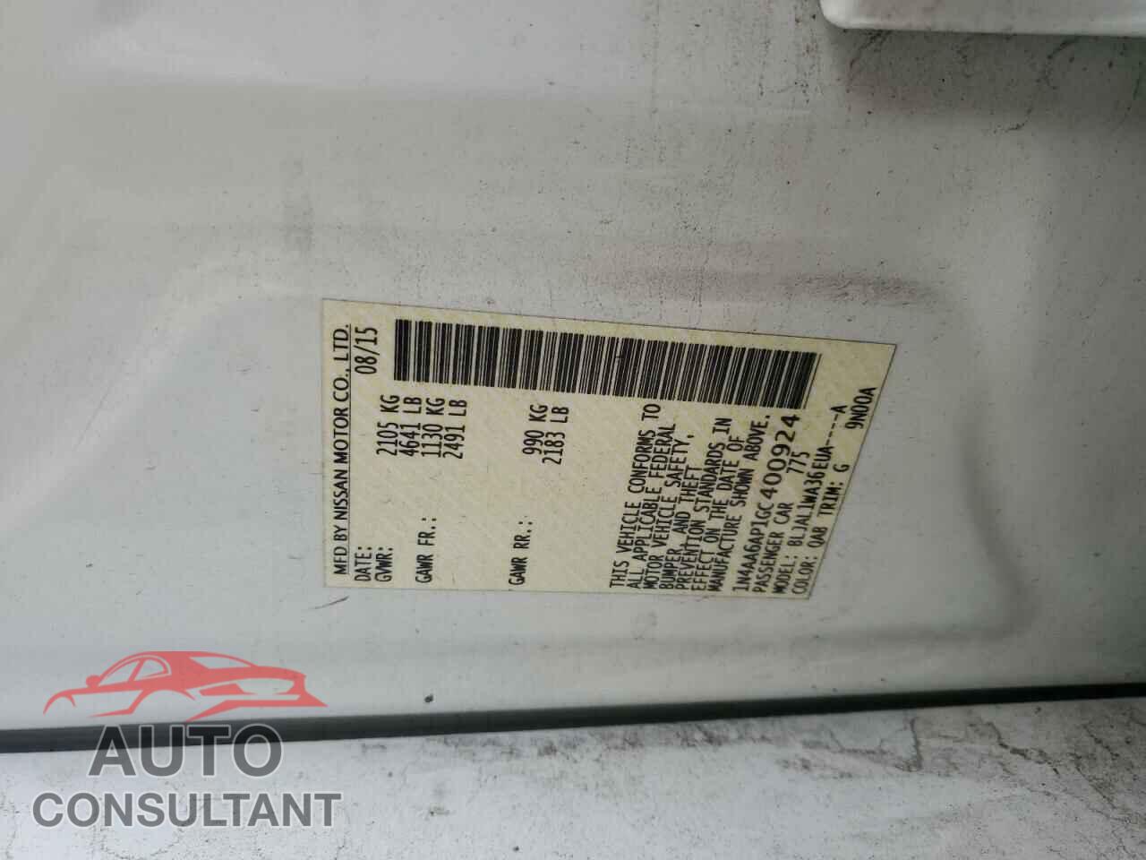 NISSAN MAXIMA 2016 - 1N4AA6AP1GC400924