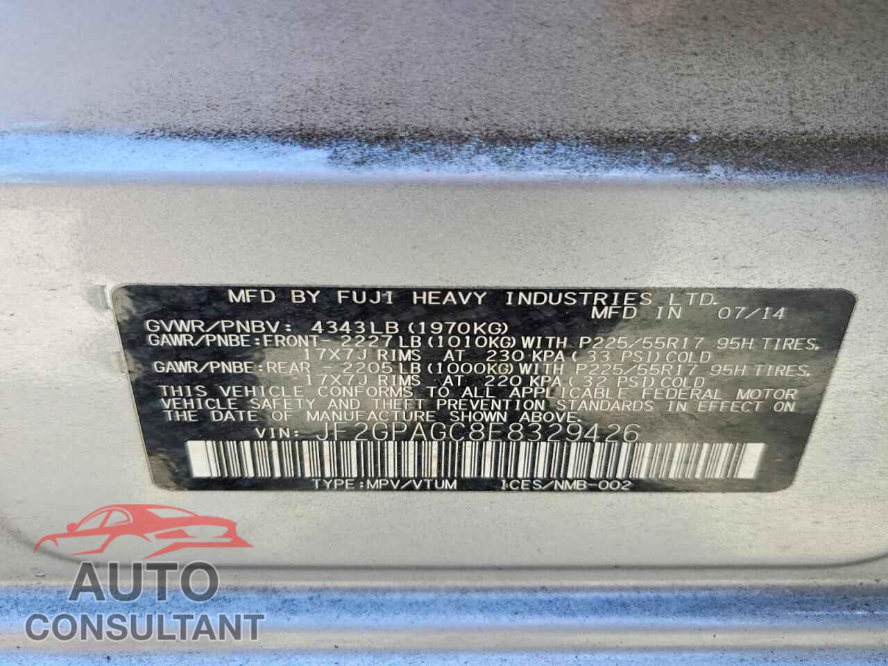 SUBARU XV 2014 - JF2GPAGC8E8329426
