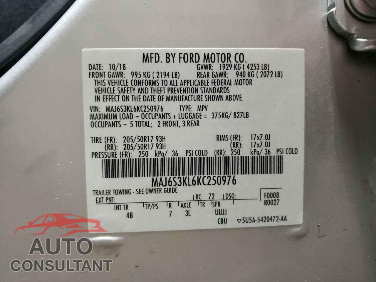 FORD ECOSPORT 2019 - MAJ6S3KL6KC250976