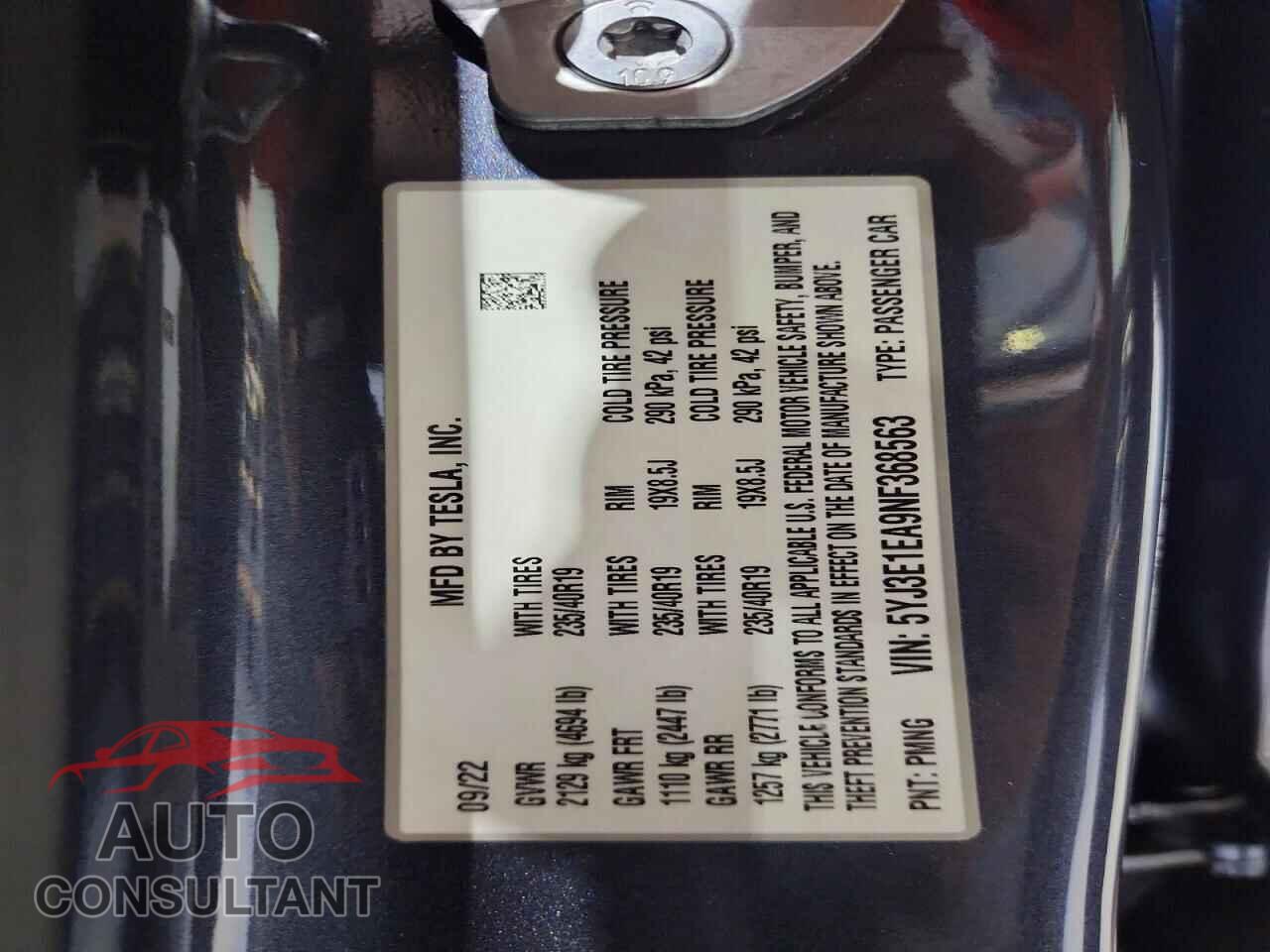 TESLA MODEL 3 2022 - 5YJ3E1EA9NF368563