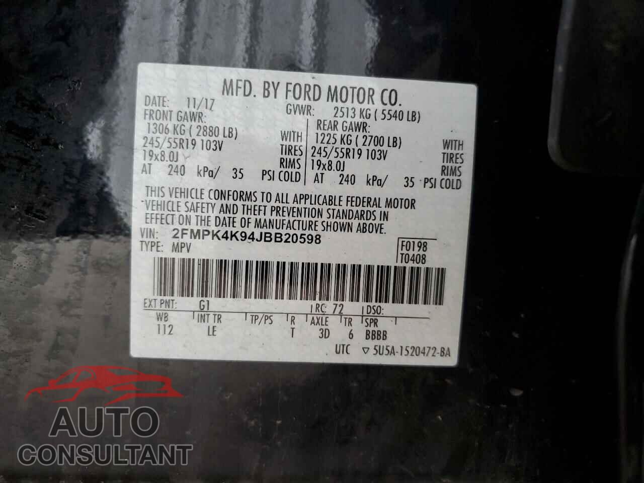 FORD EDGE 2018 - 2FMPK4K94JBB20598