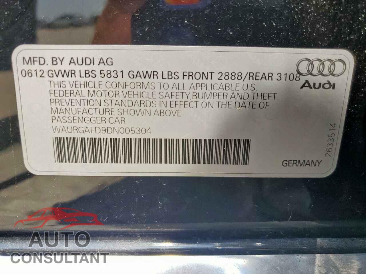 AUDI A8 2013 - WAURGAFD9DN005304