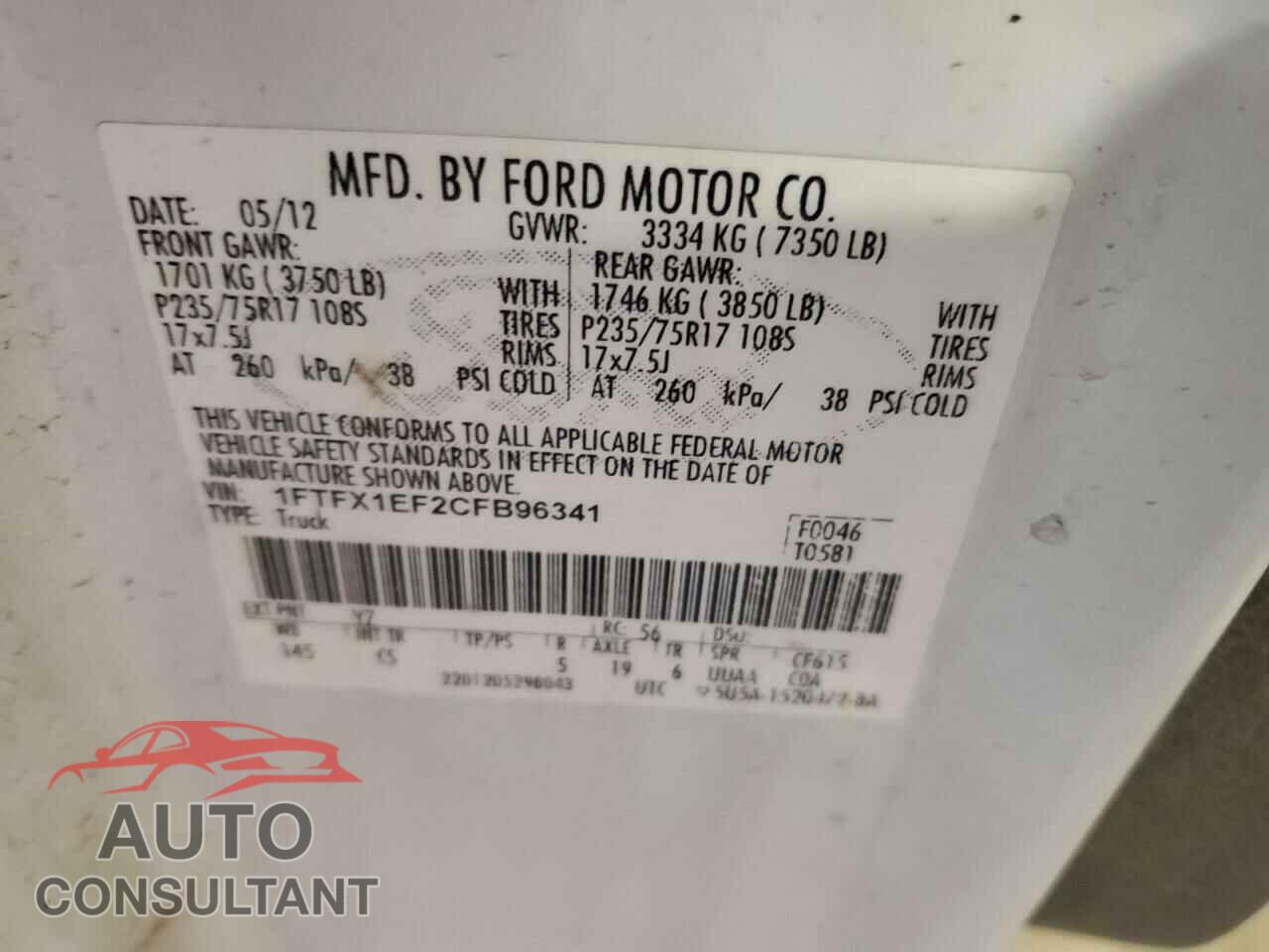 FORD F-150 2012 - 1FTFX1EF2CFB96341