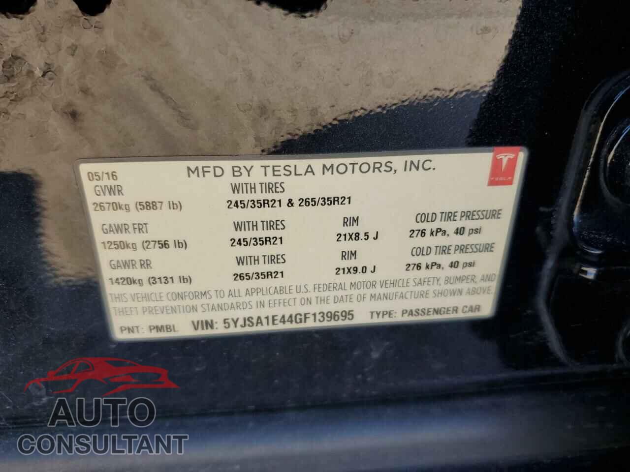 TESLA MODEL S 2016 - 5YJSA1E44GF139695
