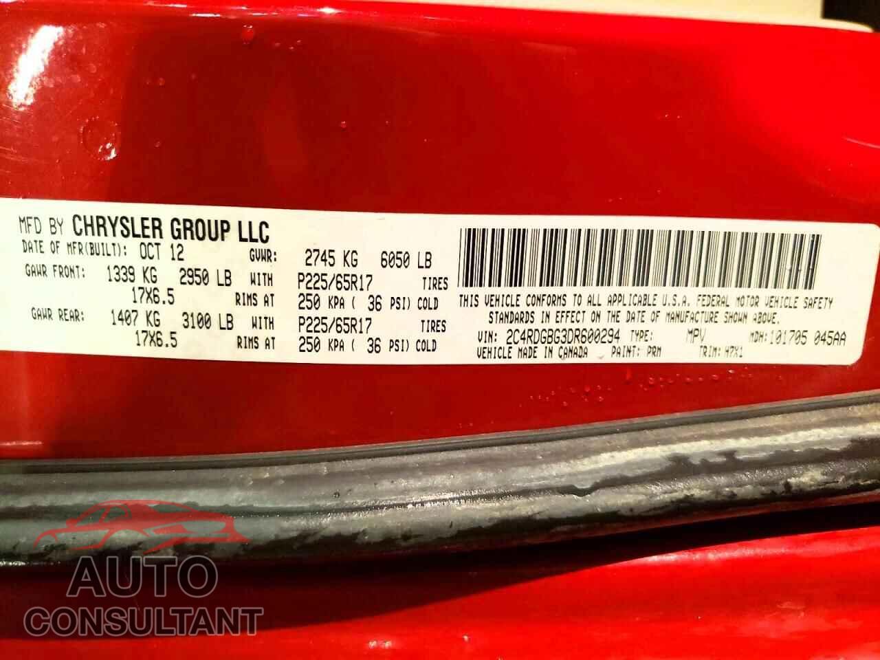DODGE CARAVAN 2013 - 2C4RDGBG3DR600294