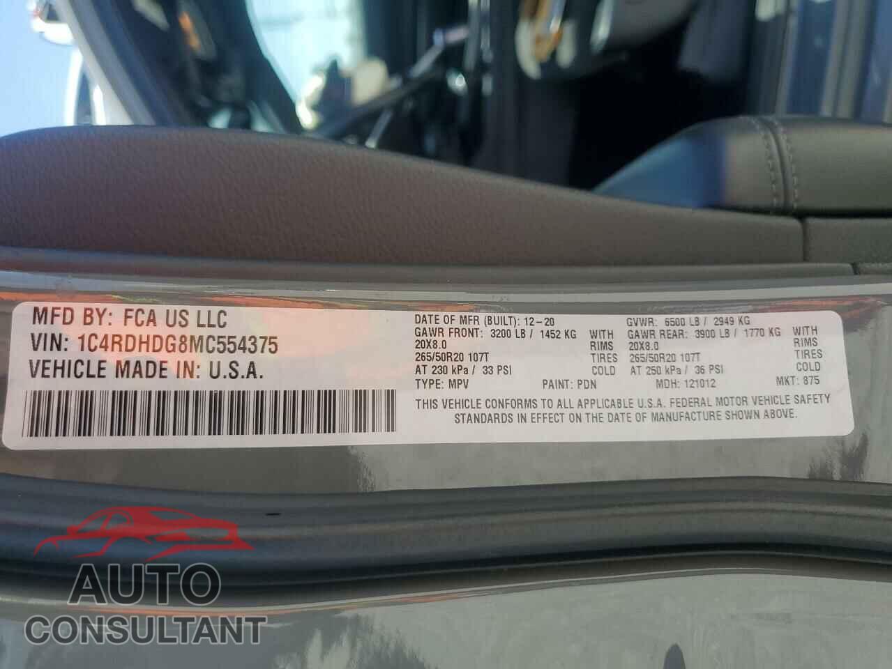 DODGE DURANGO 2021 - 1C4RDHDG8MC554375