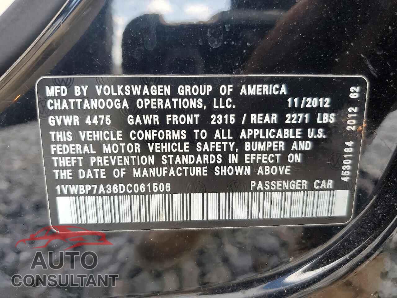 VOLKSWAGEN PASSAT 2013 - 1VWBP7A36DC061506