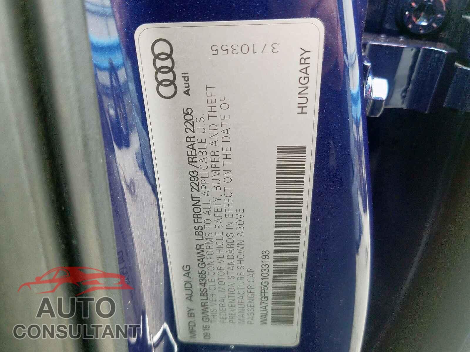 AUDI A3 2016 - WAUA7GFF5G1033193