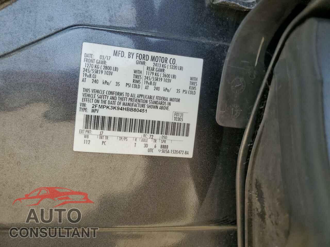 FORD EDGE 2017 - 2FMPK3K94HBB80451