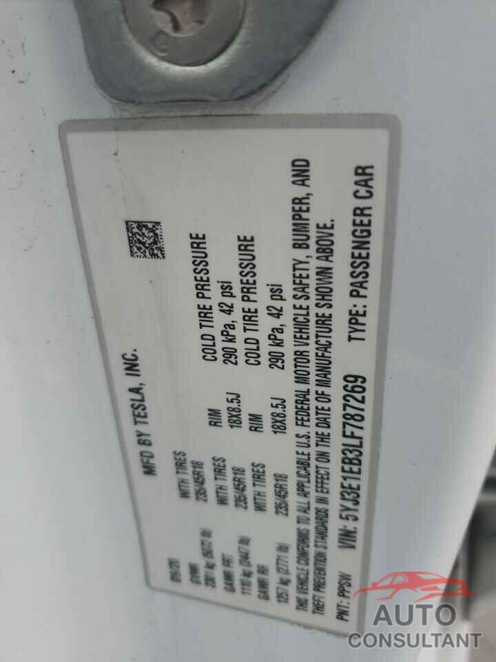 TESLA MODEL 3 2020 - 5YJ3E1EB3LF787269