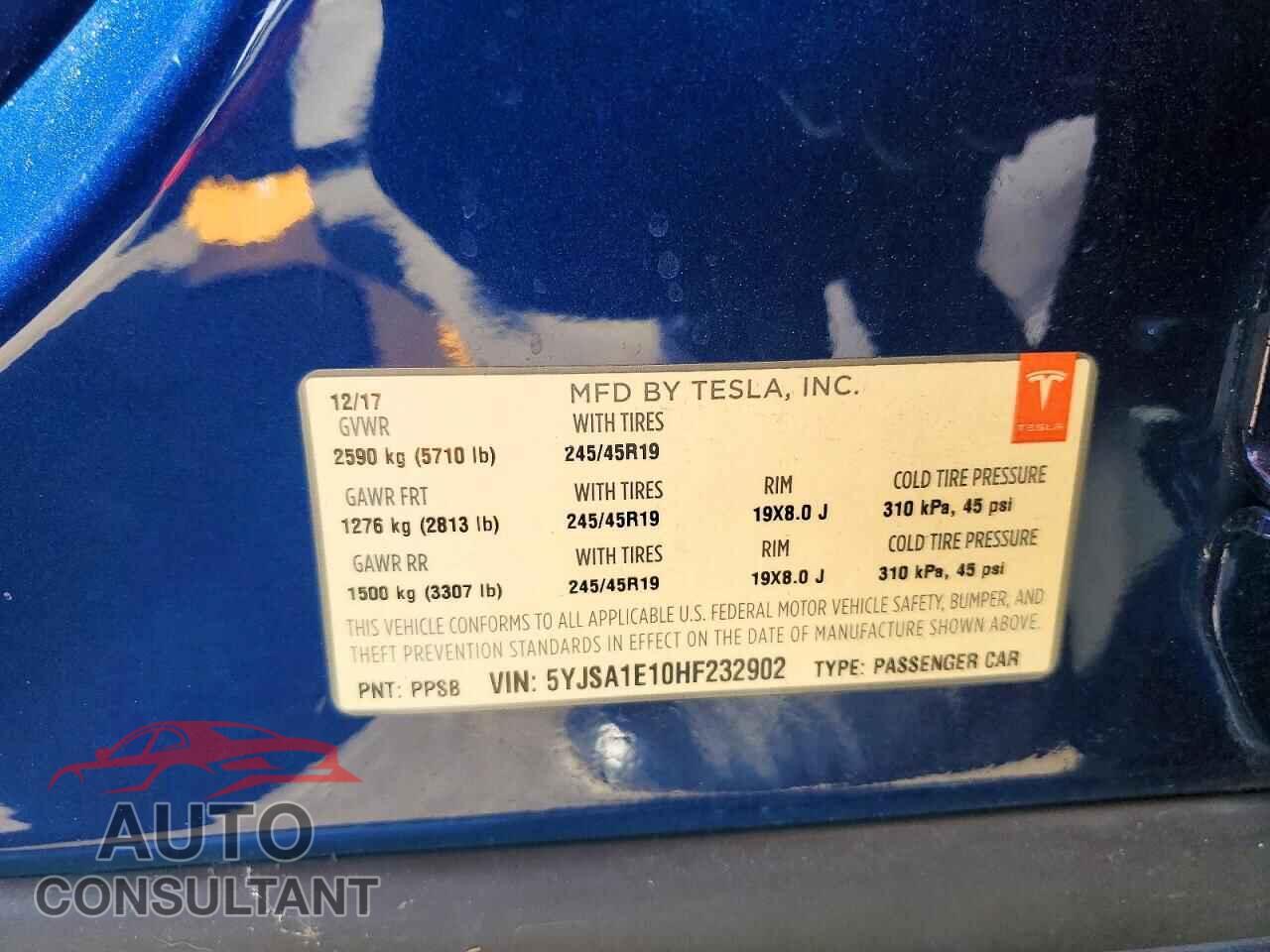 TESLA MODEL S 2017 - 5YJSA1E10HF232902
