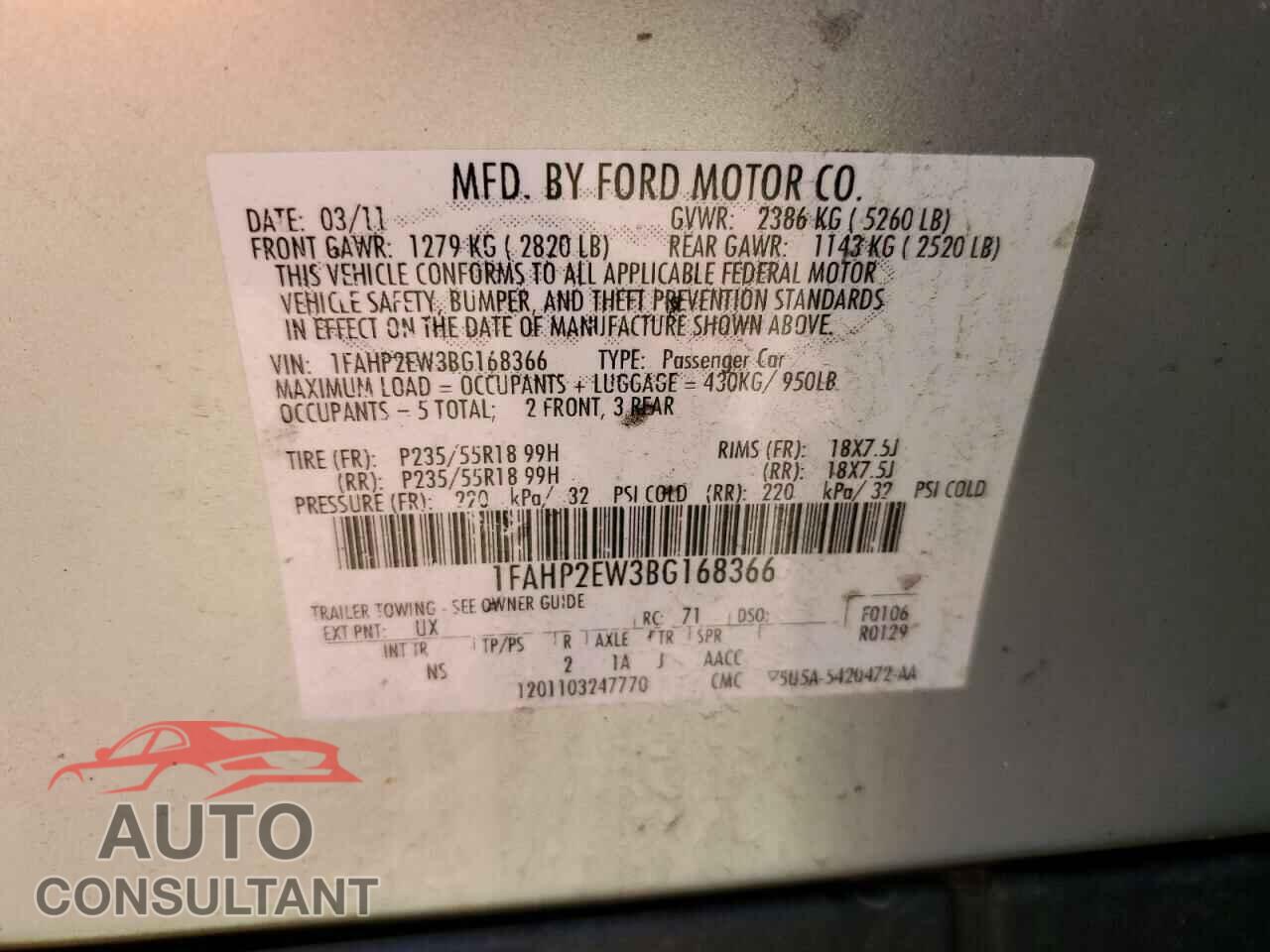 FORD TAURUS 2011 - 1FAHP2EW3BG168366