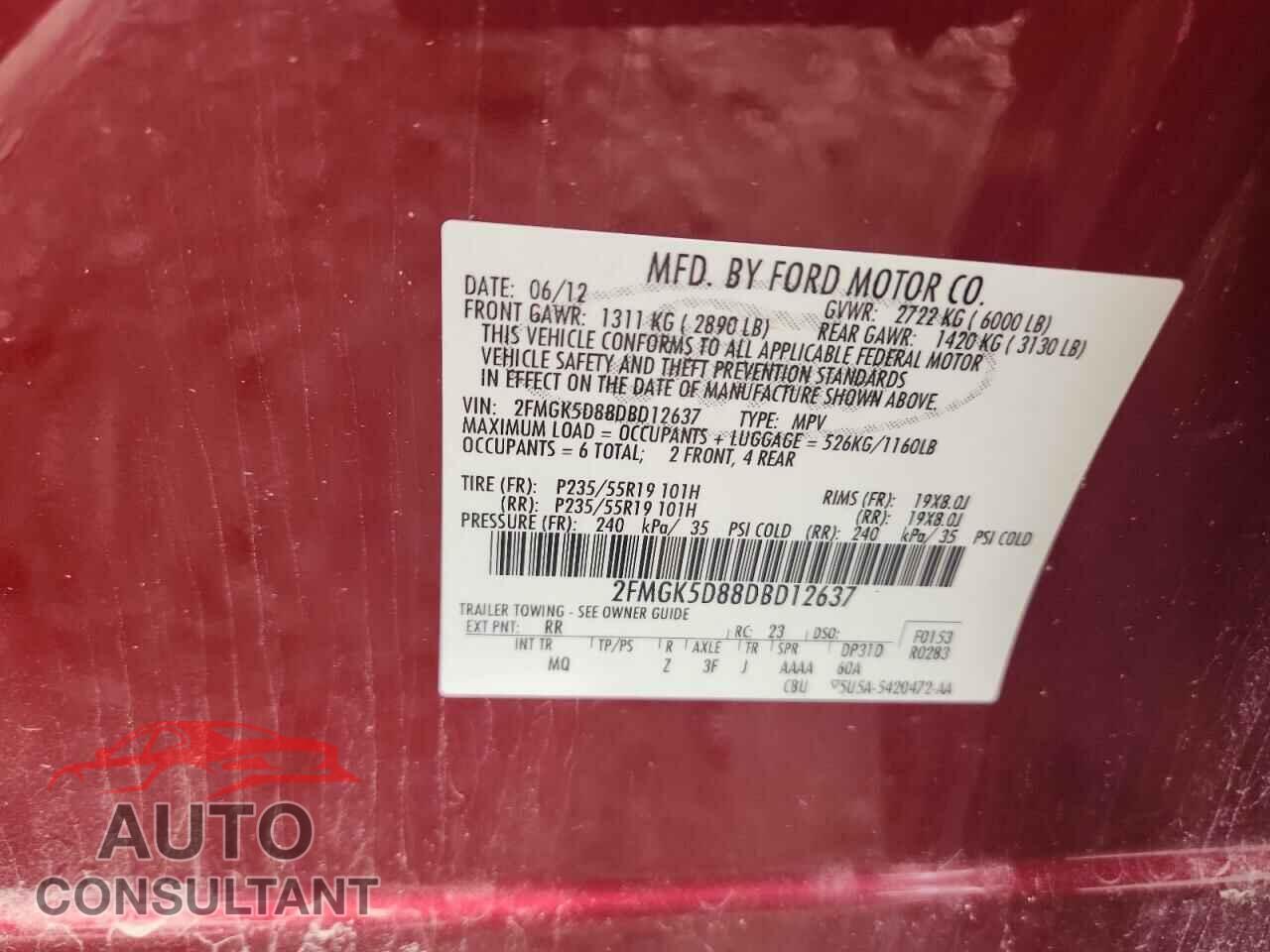 FORD FLEX 2013 - 2FMGK5D88DBD12637