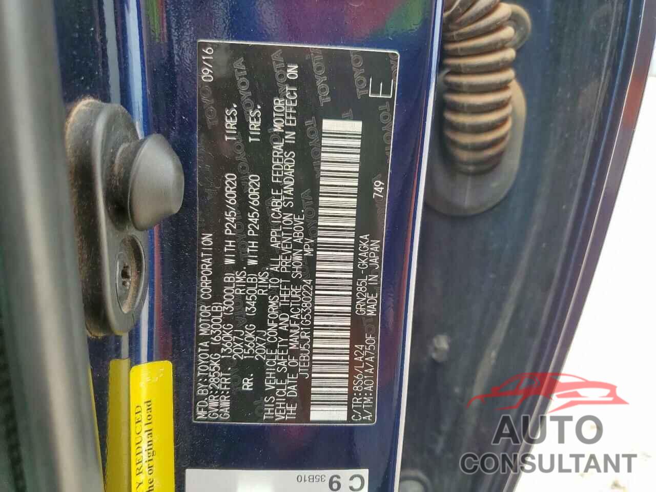 TOYOTA 4RUNNER 2016 - JTEBU5JR1G5380224