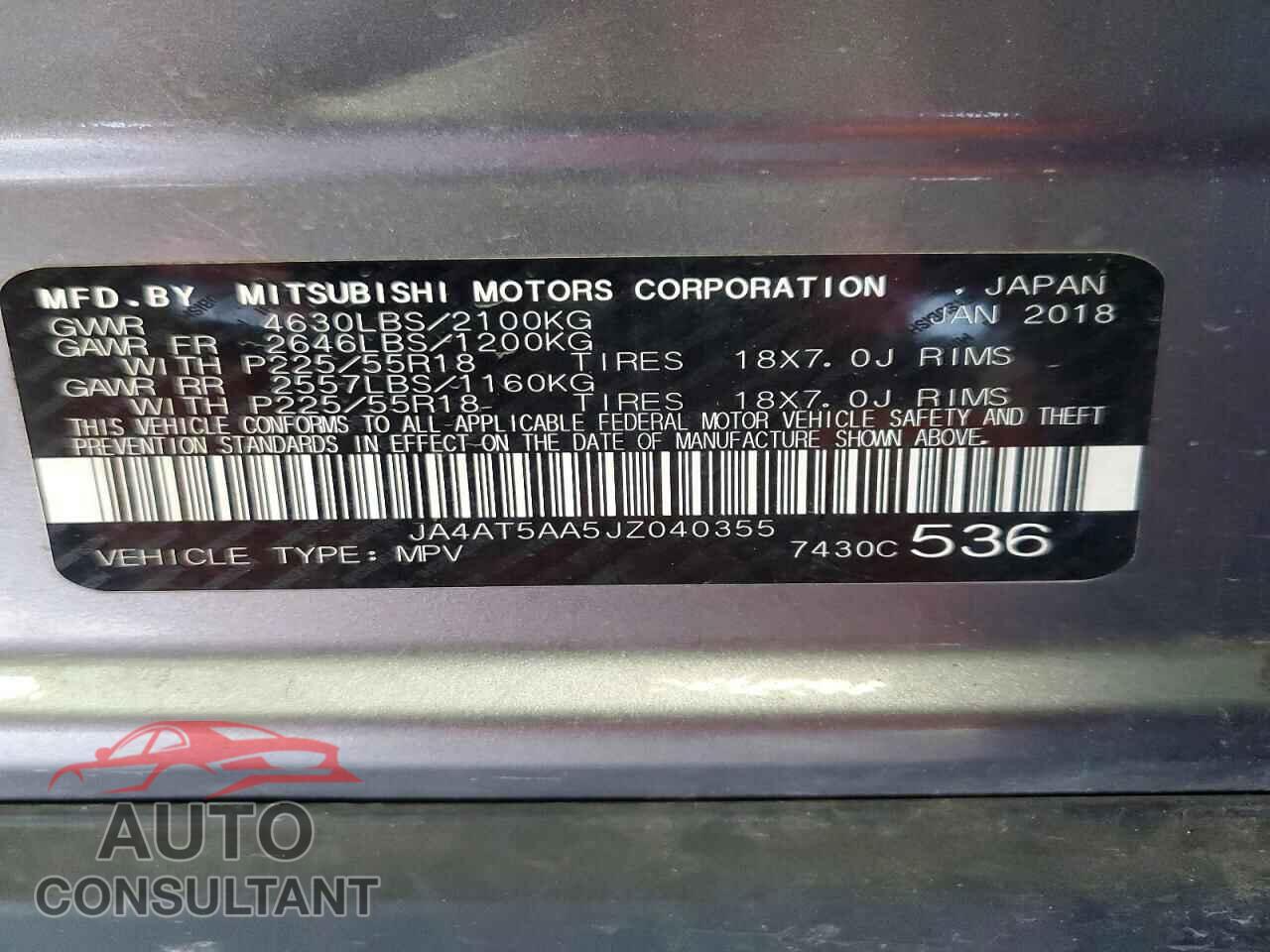 MITSUBISHI ECLIPSE 2018 - JA4AT5AA5JZ040355