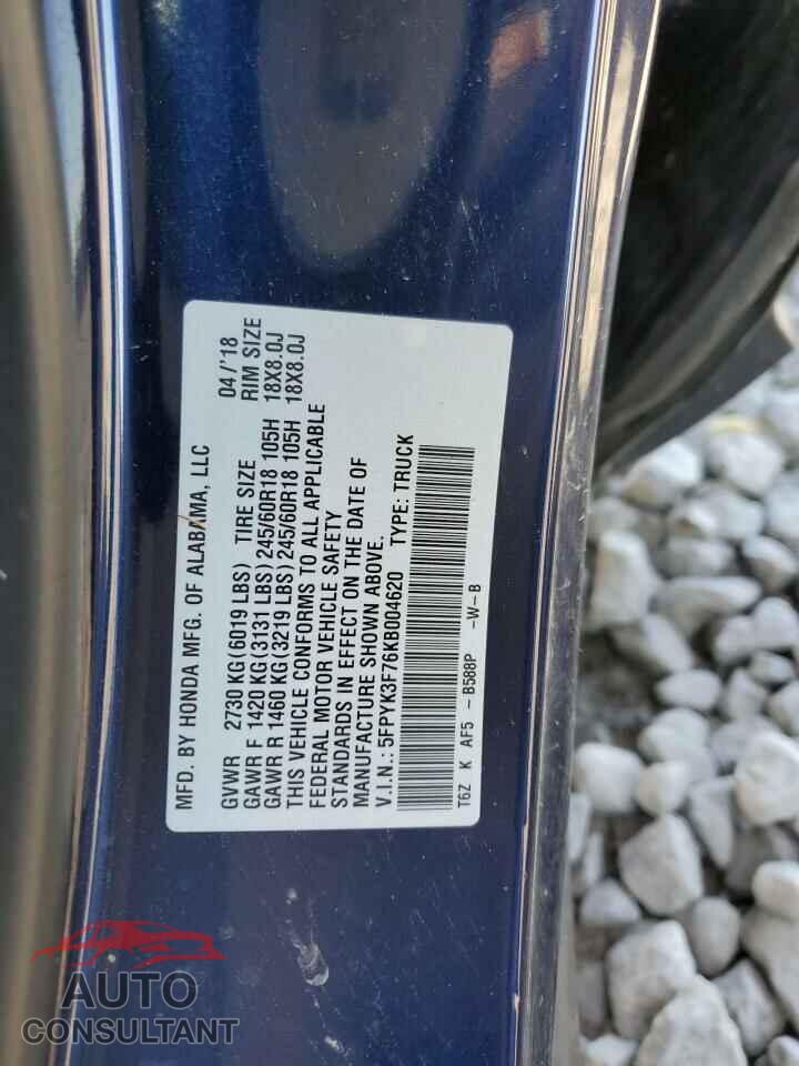 HONDA RIDGELINE 2018 - 5FPYK3F76KB004620
