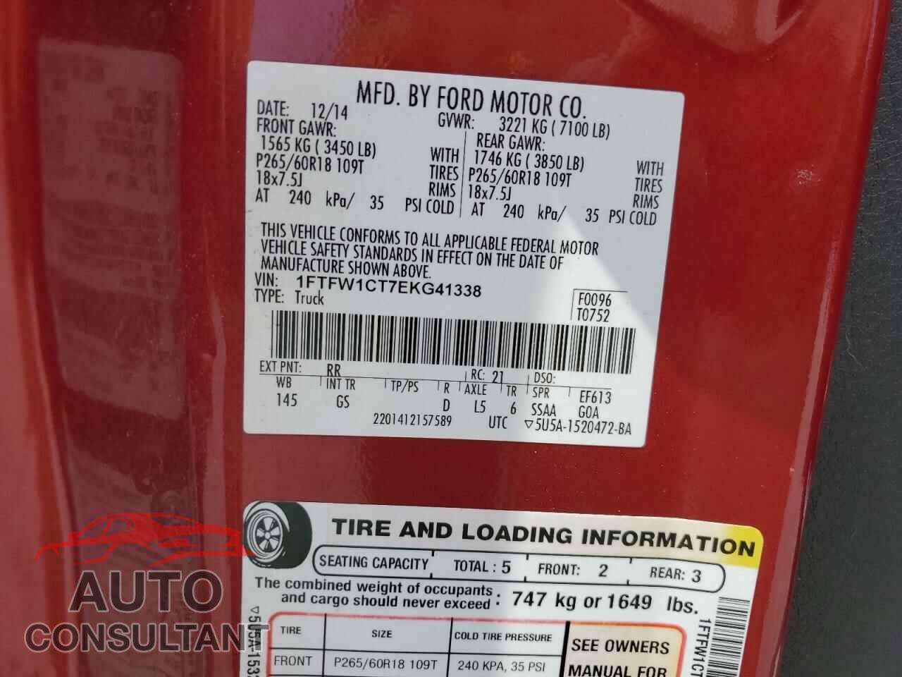 FORD F-150 2014 - 1FTFW1CT7EKG41338