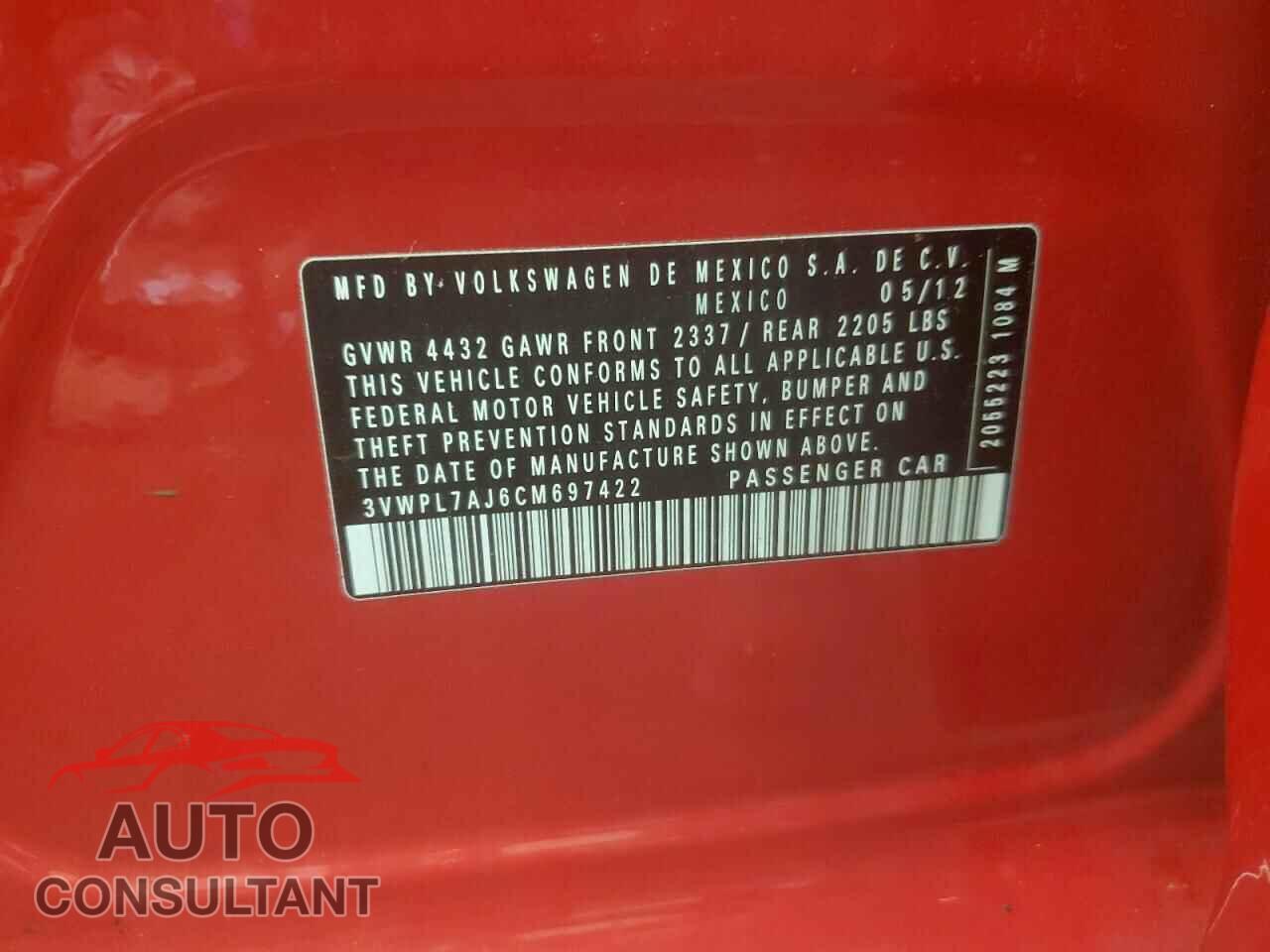 VOLKSWAGEN JETTA 2012 - 3VWPL7AJ6CM697422