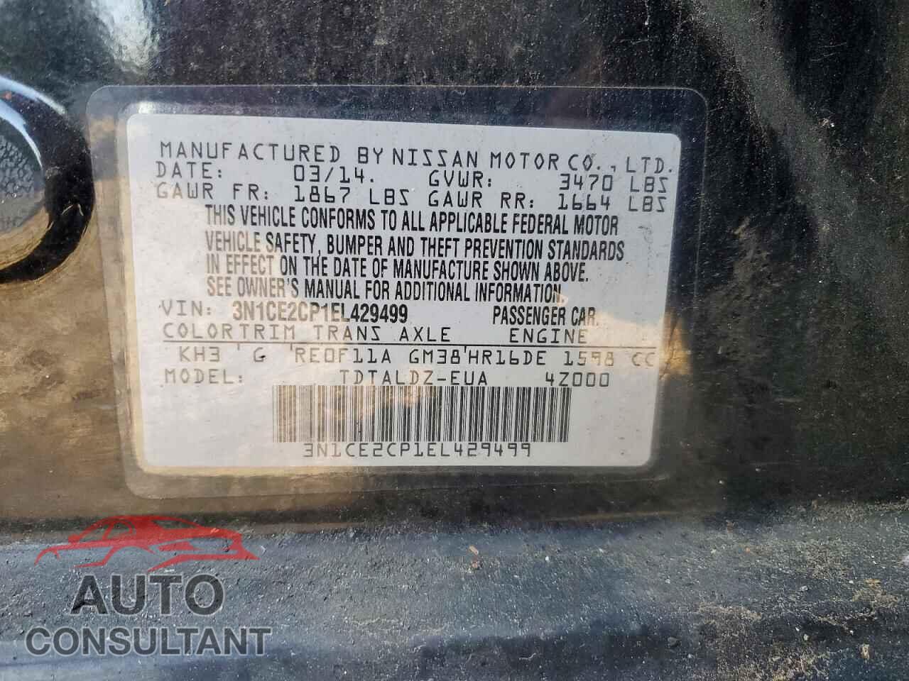 NISSAN VERSA 2014 - 3N1CE2CP1EL429499