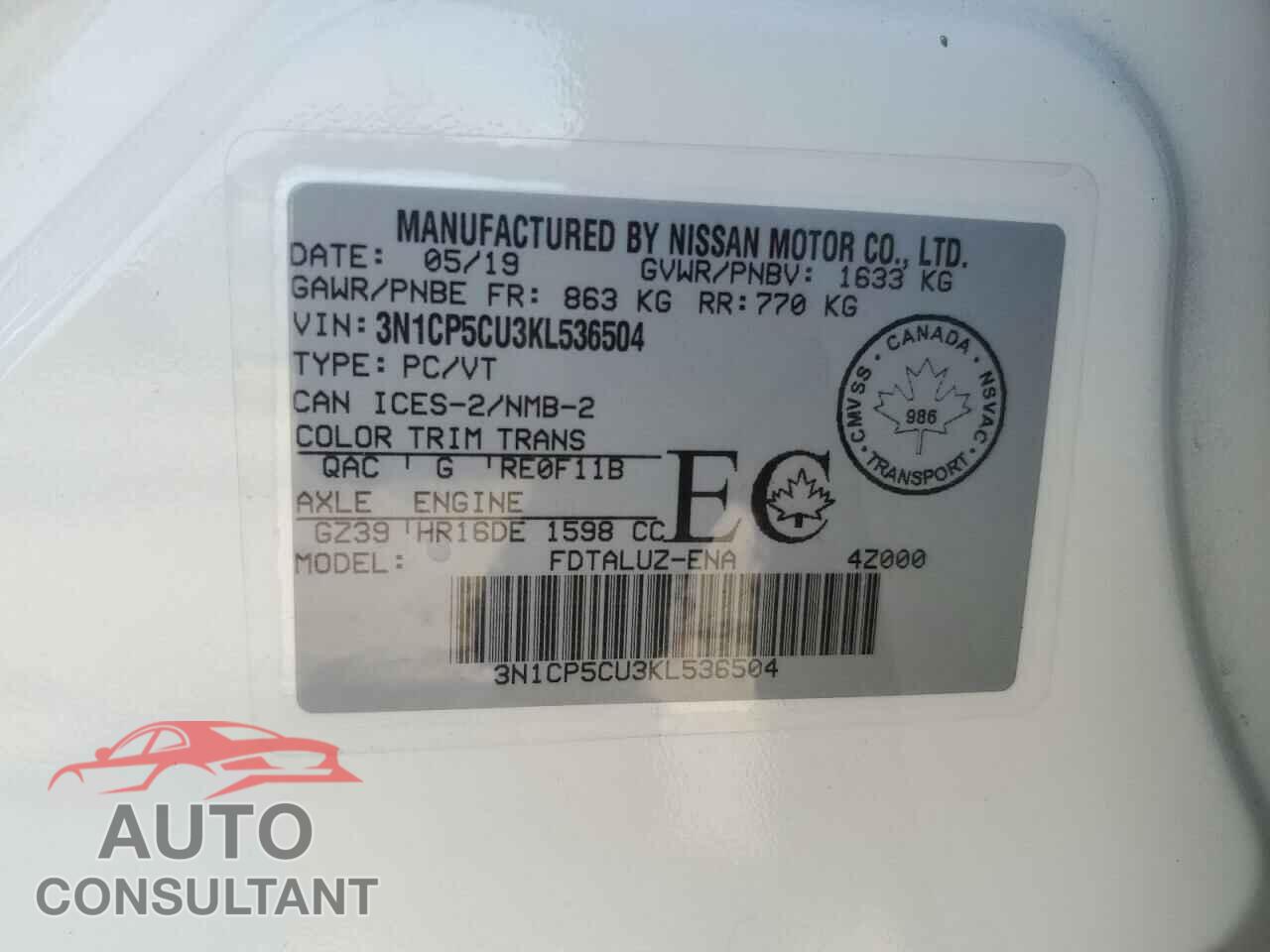 NISSAN KICKS 2019 - 3N1CP5CU3KL536504