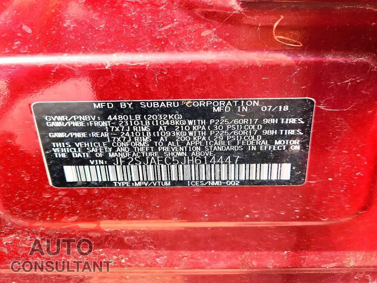 SUBARU FORESTER 2018 - JF2SJAEC5JH614447