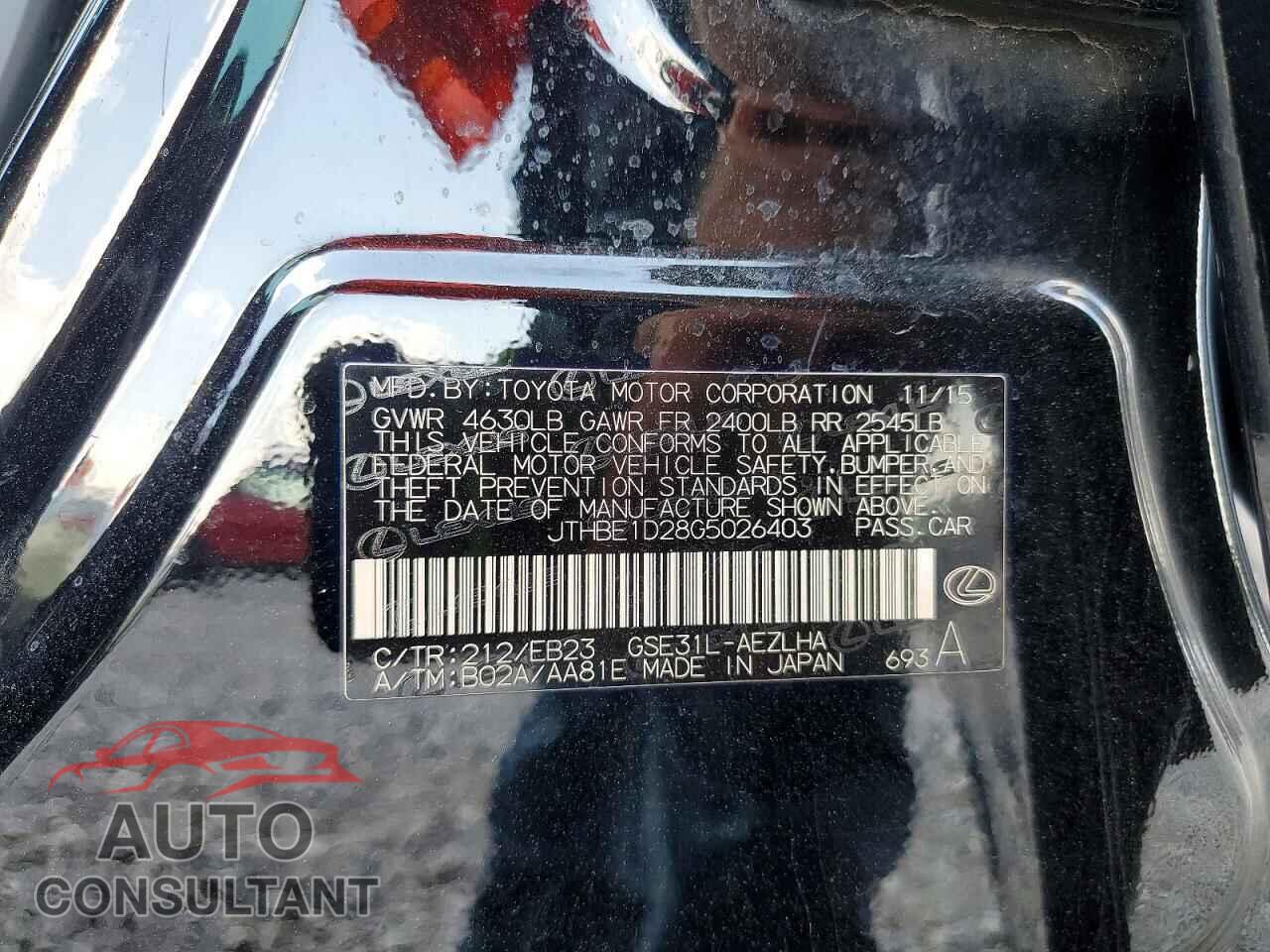 LEXUS IS 2016 - JTHBE1D28G5026403