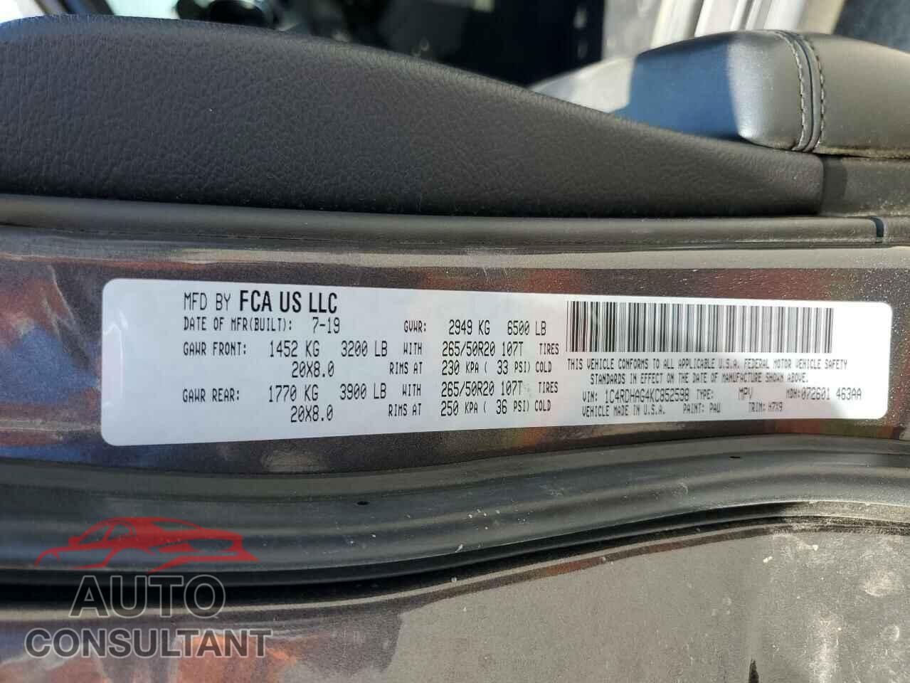 DODGE DURANGO 2019 - 1C4RDHAG4KC852598