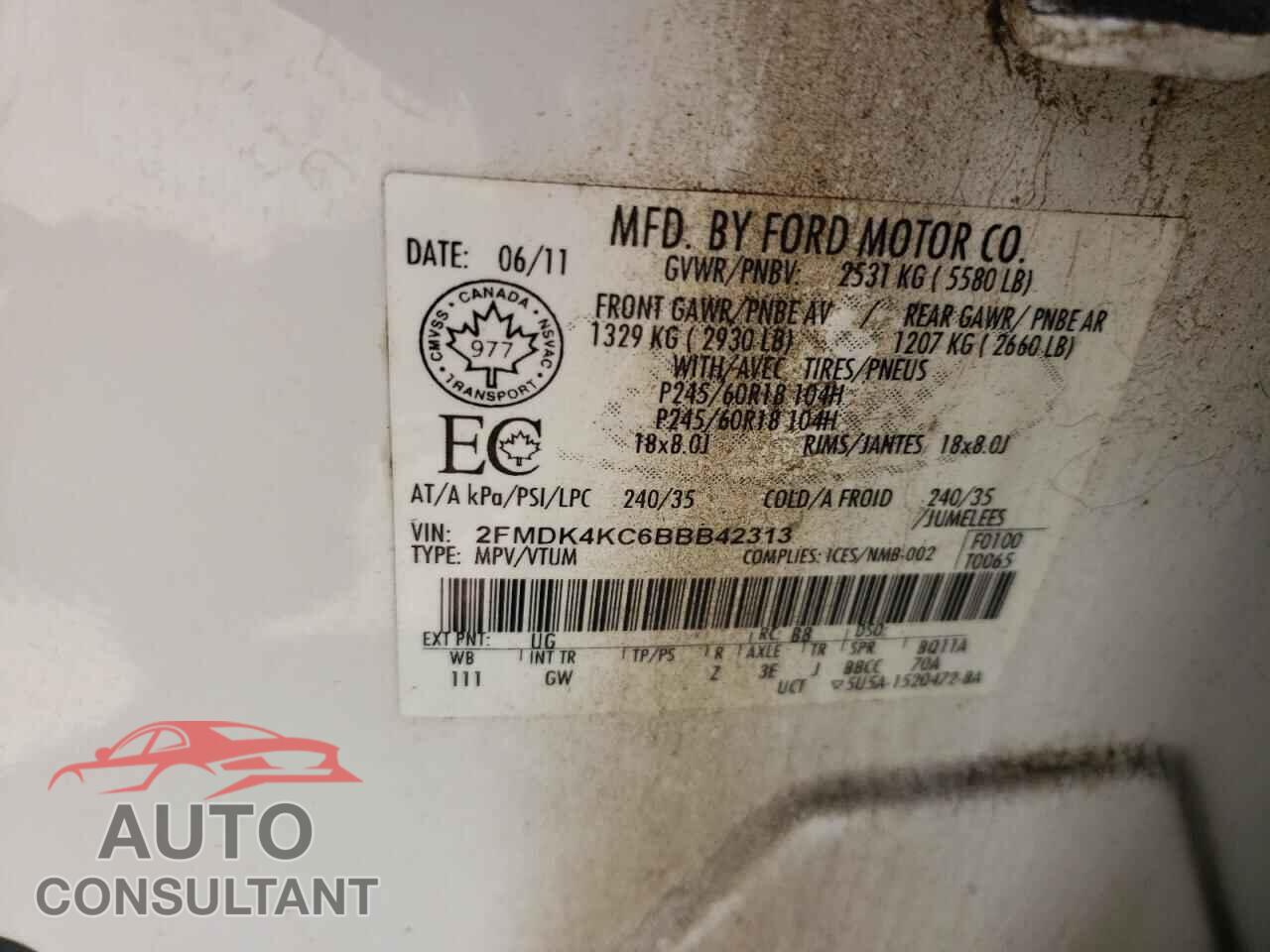 FORD EDGE 2011 - 2FMDK4KC6BBB42313