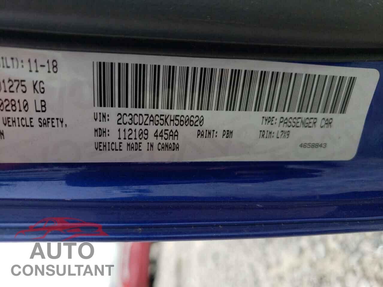 DODGE CHALLENGER 2019 - 2C3CDZAG5KH560620