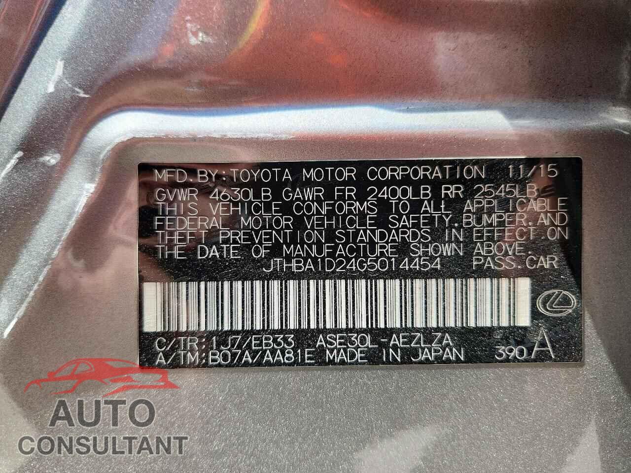 LEXUS IS 2016 - JTHBA1D24G5014454