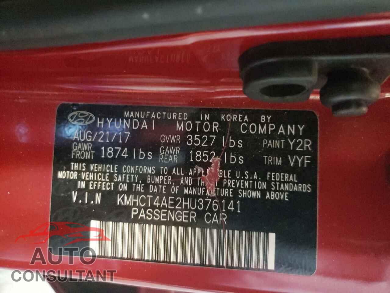 HYUNDAI ACCENT 2017 - KMHCT4AE2HU376141