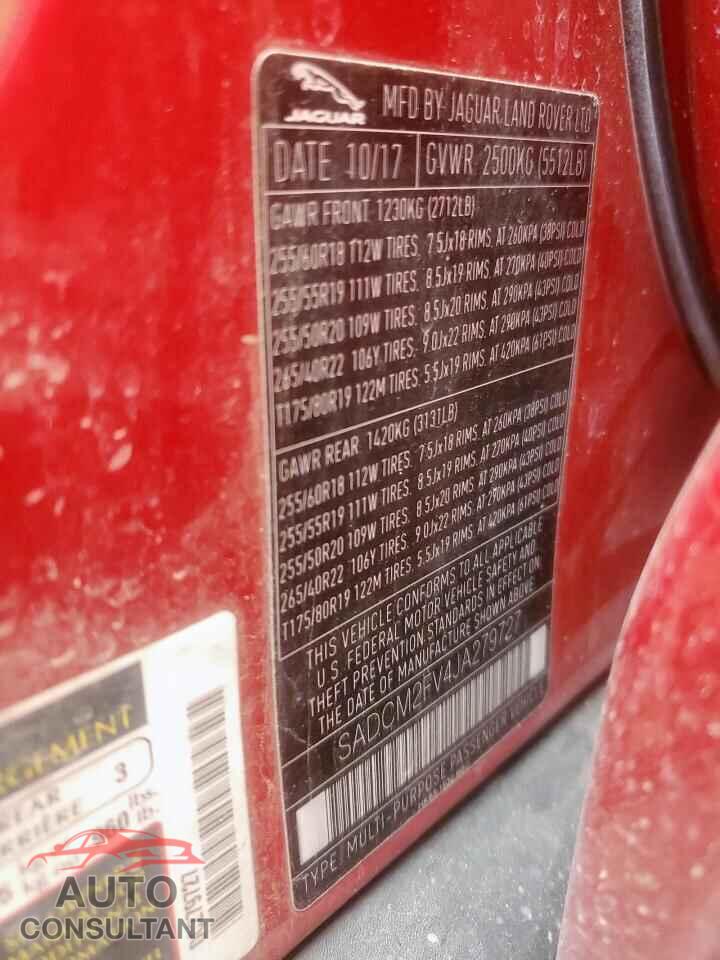 JAGUAR F-PACE 2018 - SADCM2FV4JA279727