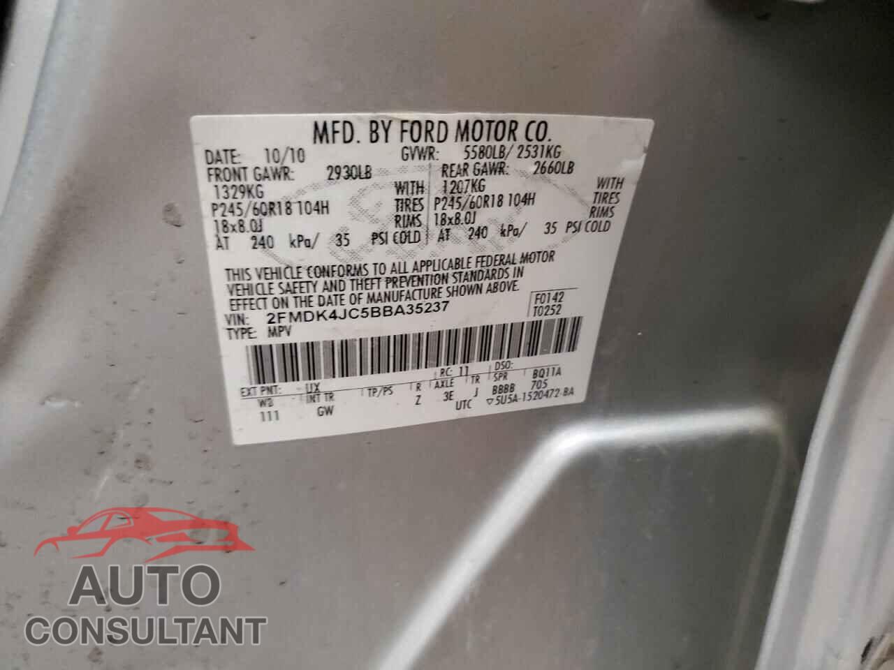 FORD EDGE 2011 - 2FMDK4JC5BBA35237